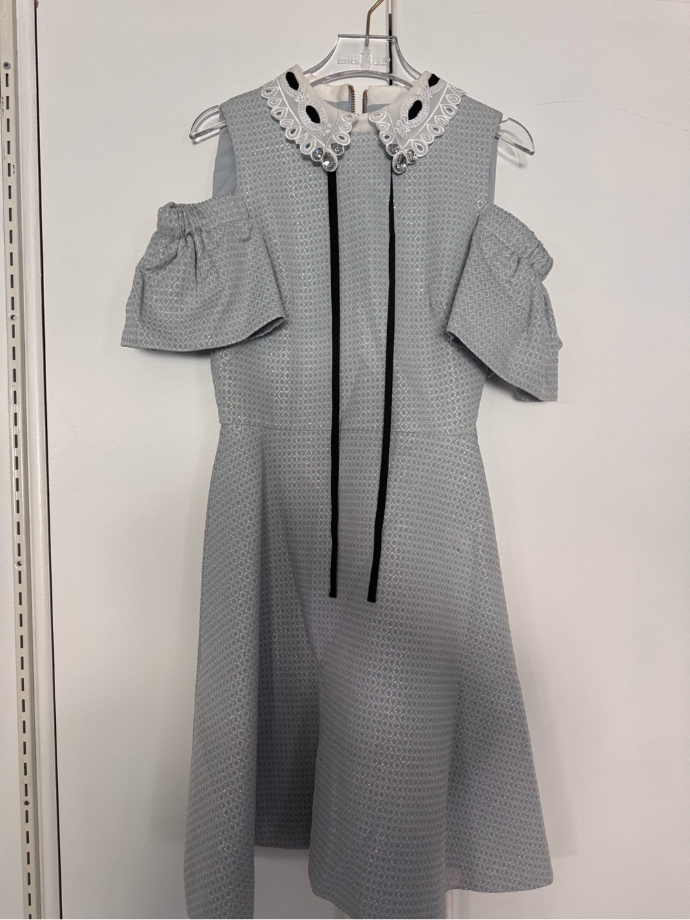 Ted Baker Light Gray Cold-Shoulder Dress with Lace Collar